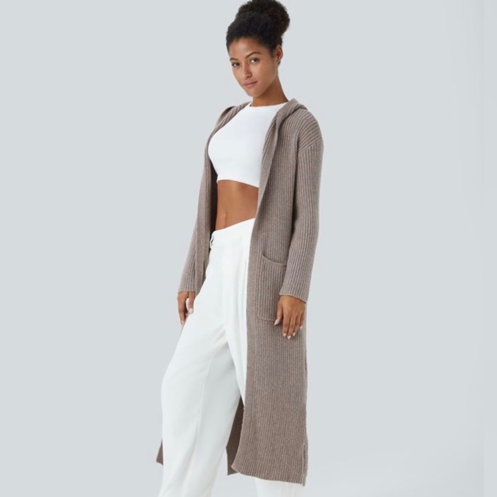 HALARA Ribbed Knit Hooded Cardigan